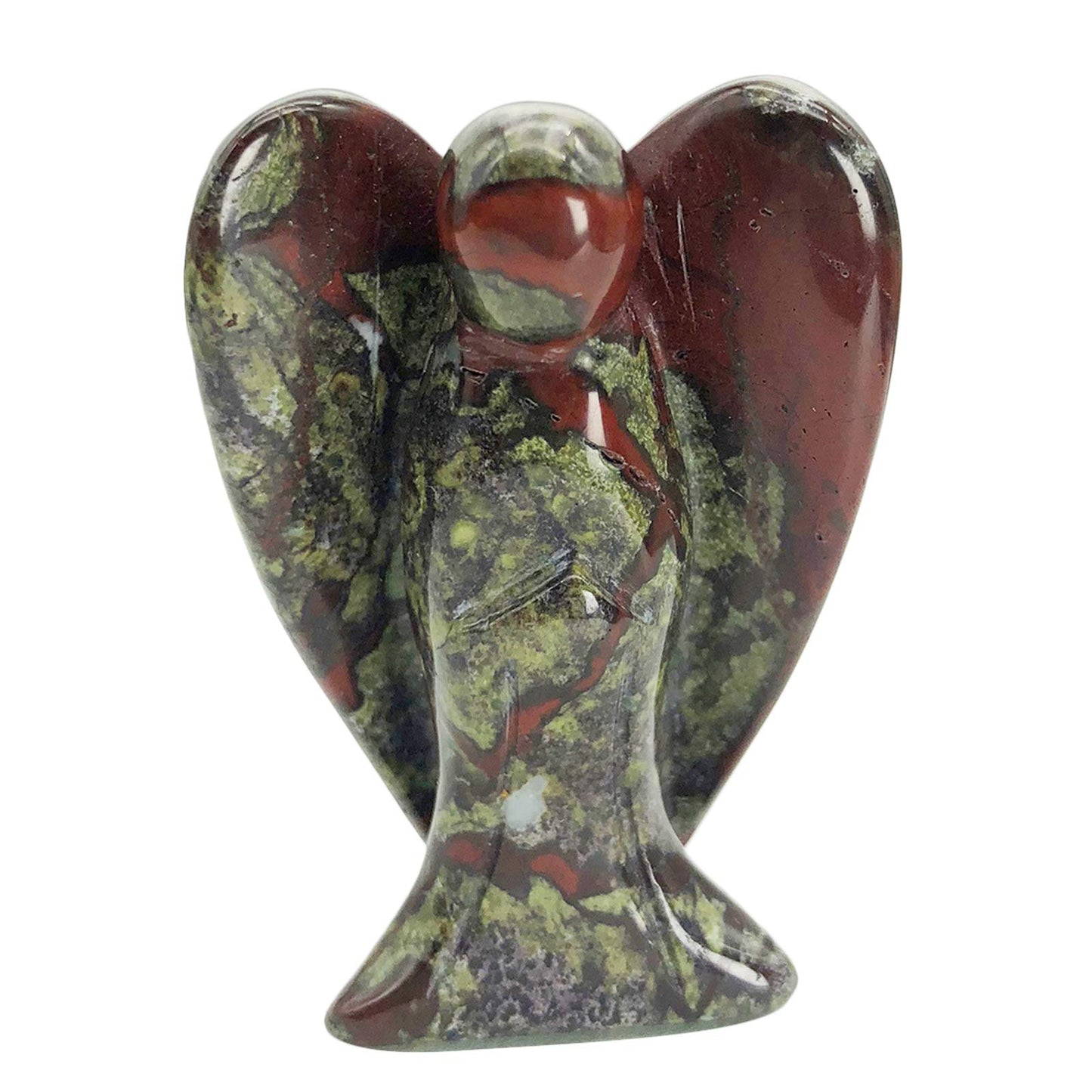 favoramulet 2 Inches Dragon Bloodstone Crystal Pray Guardian Angel Statue, Carved Healing Peace Angel with Wing Figurine Pocket Stone