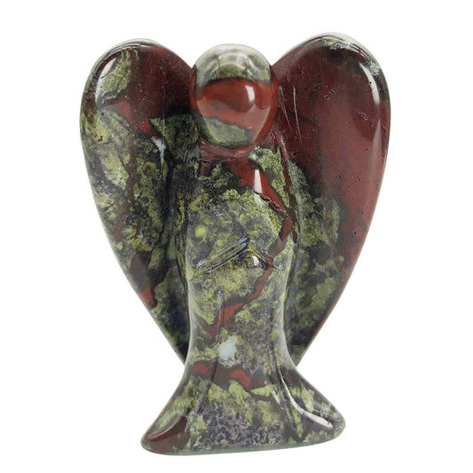 favoramulet 2 Inches Dragon Bloodstone Crystal Pray Guardian Angel Statue, Carved Healing Peace Angel with Wing Figurine Pocket Stone
