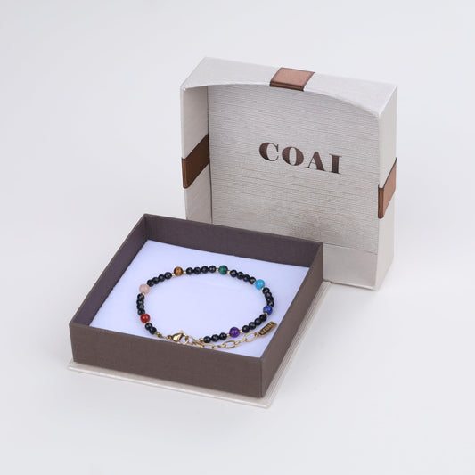 COAI 7 Chakra Bracelet for Women, Beaded Jewelry Black Tourmaline Bracelet for Women