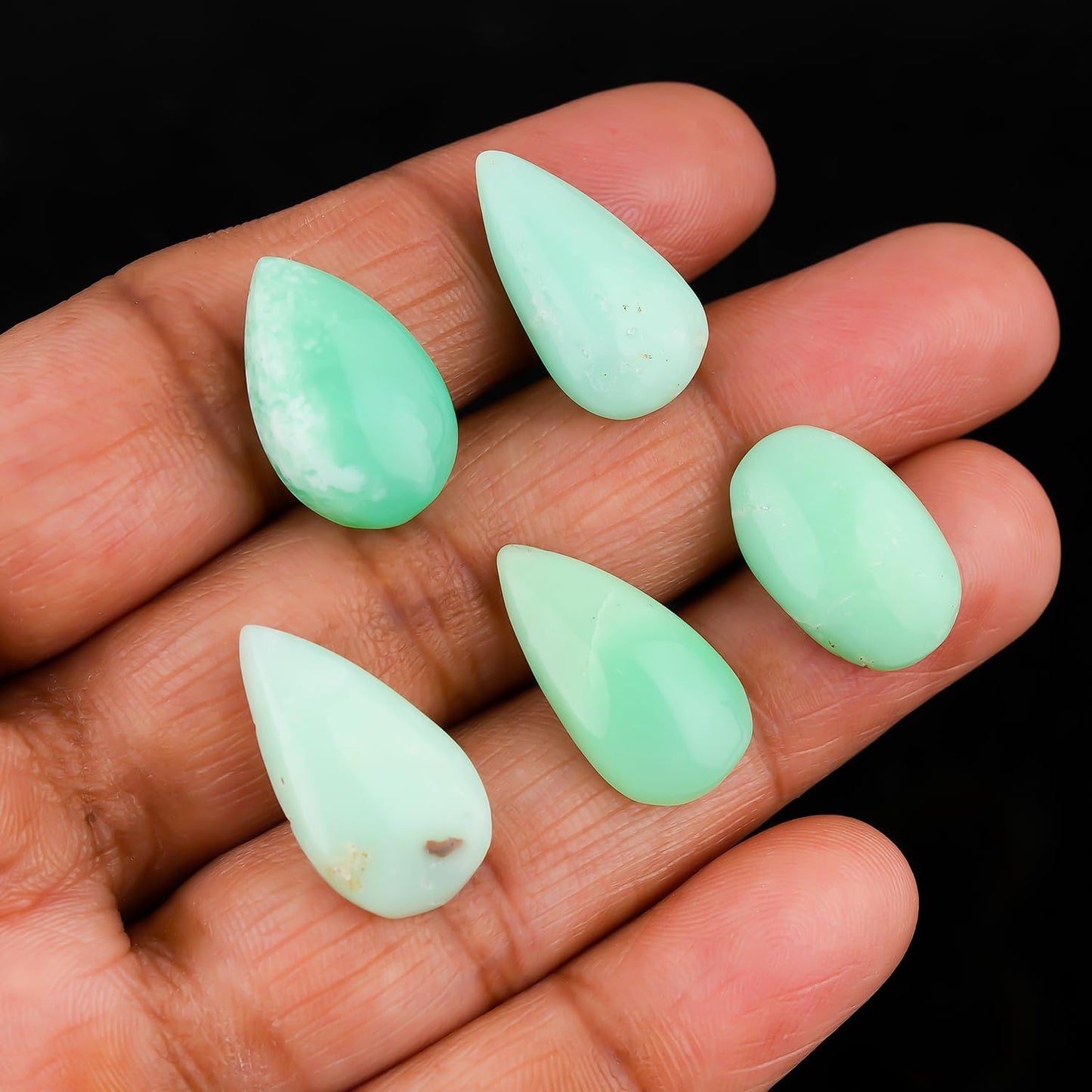 CRYSTALINES 5pcs, Wholesale Natural Chrysoprase Gemstones, Bulk Flaback Cabochon Stones for Jewelry Making, Polished Loose Supplies, Chakra Healing Crystals, Wire Wrapping, Gem Collection