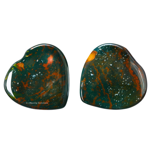 Amazing Gemstone Bloodstone Stone Heart - Pack of 2 Crystal Heart Stones Rocks - Corazones De Piedra Crystals and Healing Stones Heart Shaped Crystal - Stocking Stuffers Gifts