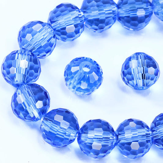 Dowarm 10MM Round Crystal Beads for Jewelry Making, Light Blue Faceted Crystal Glass Beads for Crafts Bracelet Wind Chimes Suncatcher, #5003 Rondelle Spacer Beads, Loose Gemstones, 50PCS