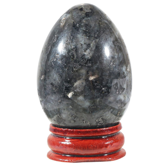 Casaper 2" Natural Black Labradorite Egg with Wood Stand for Home Decoration, Polished Crystal Pocket Palm Sphere Fengshui Figurines Healing Reiki