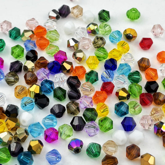 YUEXIGO 200pcs 6mm Bicone Glass Crystal Beads for Jewelry Making, Faceted Bicone Glass Spacer Beads for Bracelet Earring Necklace DIY Craft(Mix Color)
