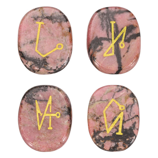 MECCANIXITY 4Pcs Engraved Chakra Stones with Reiki Symbols, Red Veins Stone Reiki Healing Crystal Gemstone 7 Chakra Crystal Stones Tumbled Palm Stone for Anxiety Relieve