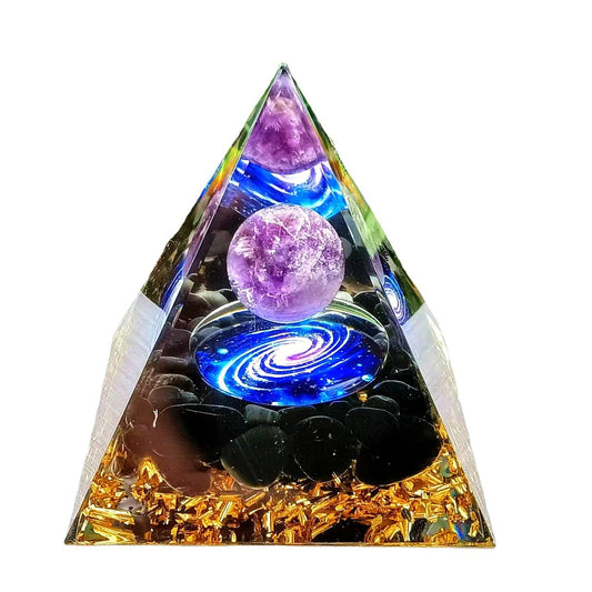 ycyingcheng Moonstone Crystal Orgone Pyramid Ogan Crystal Energy Tower, Nature Reiki Chakra Crushed Stone Jewelry, Crystal Pyramid for Home Decor (Blue Nebula)