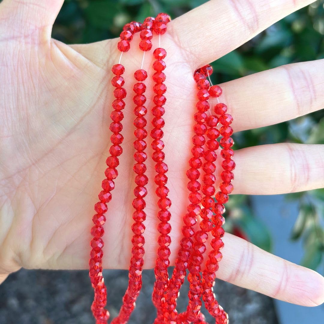 500pcs Czech Faceted Rondelle Crystal Glass Loose Beads 4mm Small Tiny Spacer Bulk Light Siam Red for DIY Craft Jewelry Making CCR406