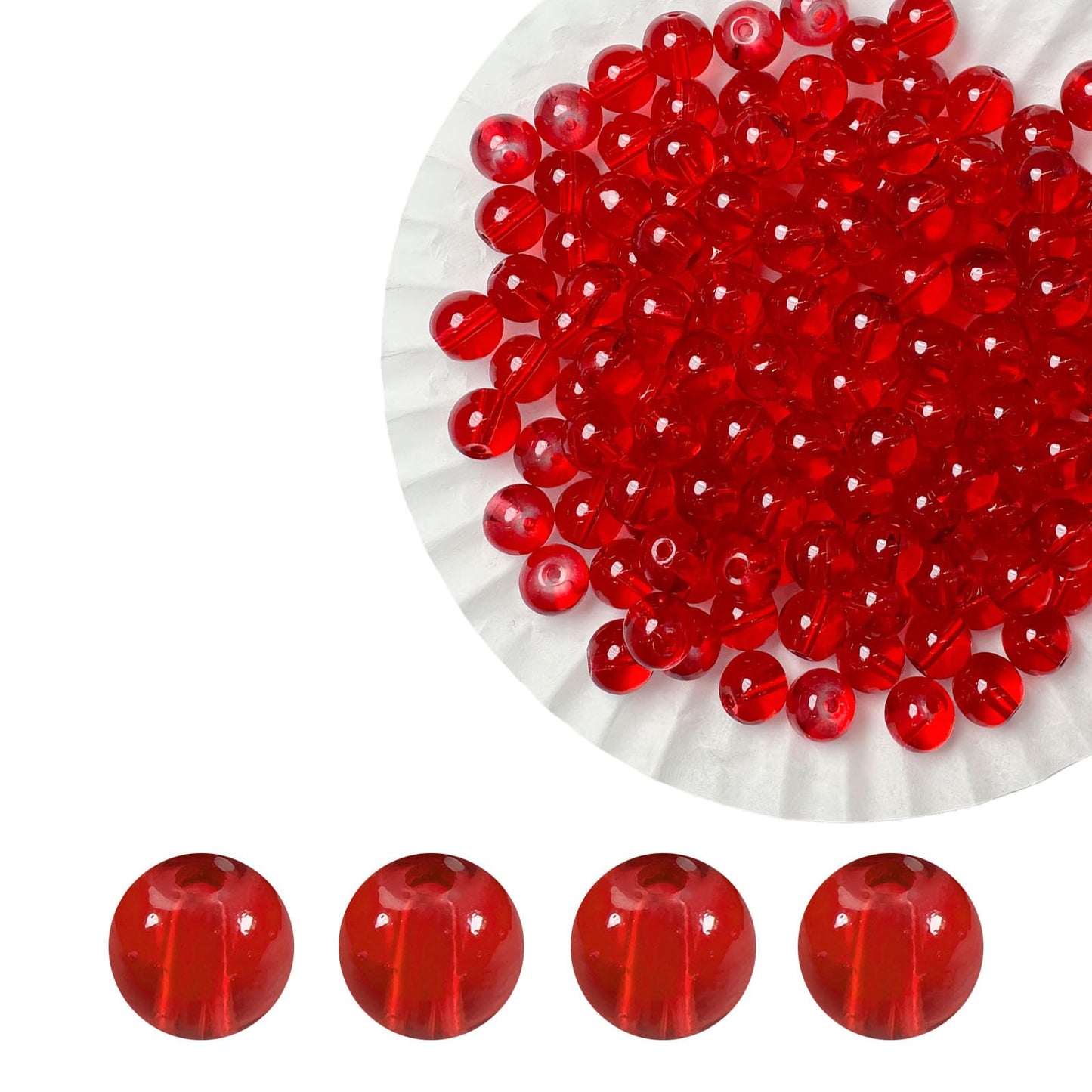 PAMIR TONG 400pcs 8mm Round Glass Beads for Bracelet Pretty Smooth Loose Beads for Necklace-Earring-Jewelry Making and DIY Crafts (Clear Red)