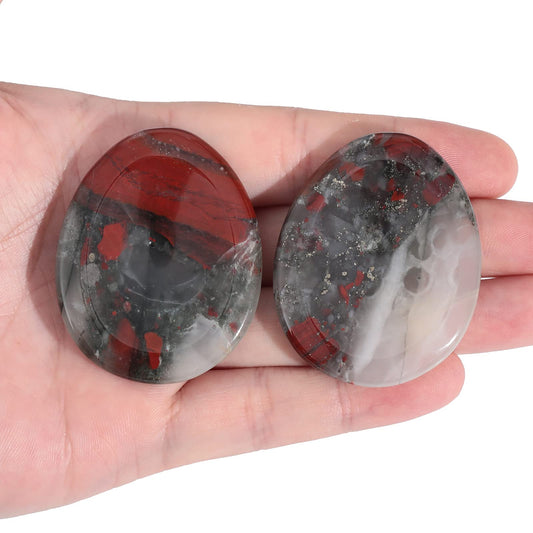 Loveliome Africa Bloodstone Thumb Worry Stone, Stress Relax Healing Reiki Crystal Pocket Palm Stones,Pack of 2