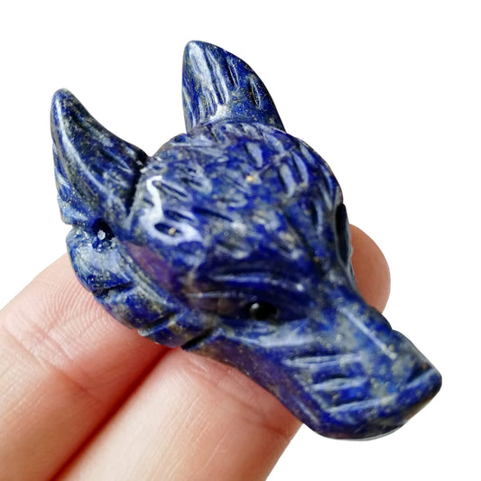 Bacatgem Natural Lapis Lazuli 1.57 inchs Wolf Head Pocket Crystals and Healing Stone Figurine,Haped DIY-Jewelry Pendant