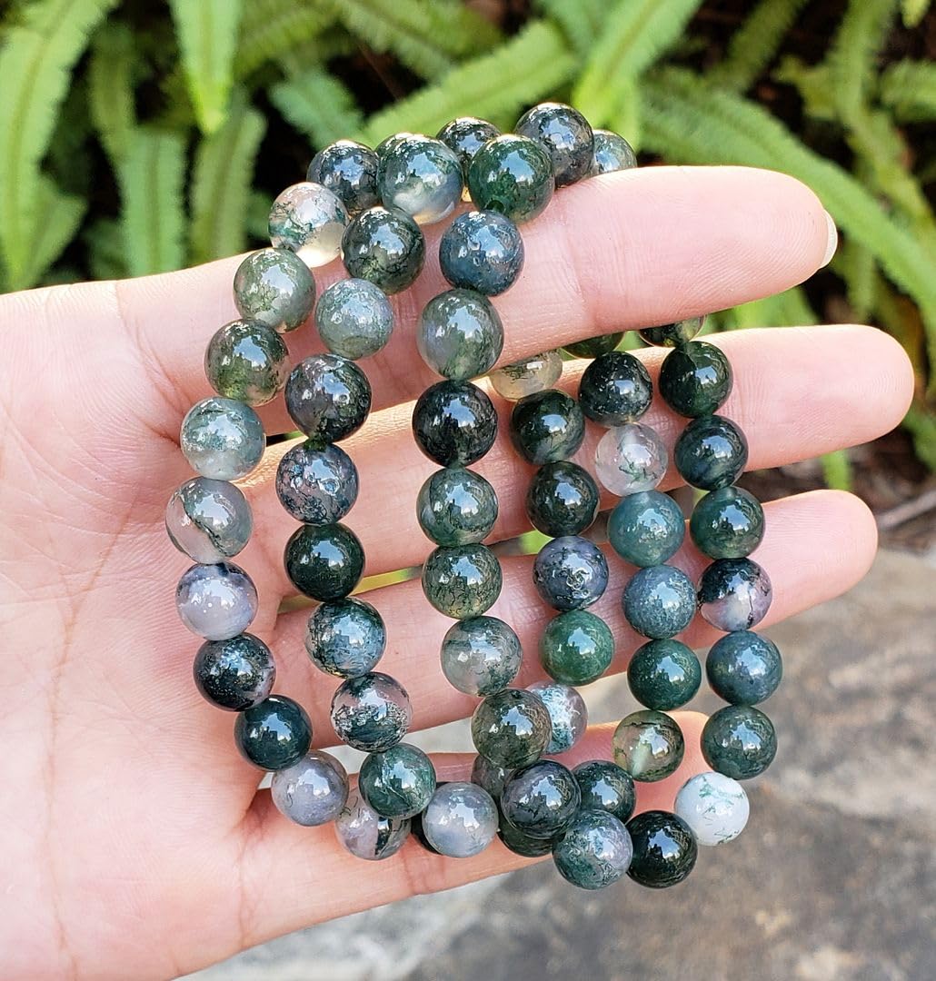 Adabele Real Natural Moss Agate Gemstone Beaded Bracelet 8 inch Stretch Chakra Healing Crystal Stone Jewelry Women Mom Gift (Unisex) GB8-C25