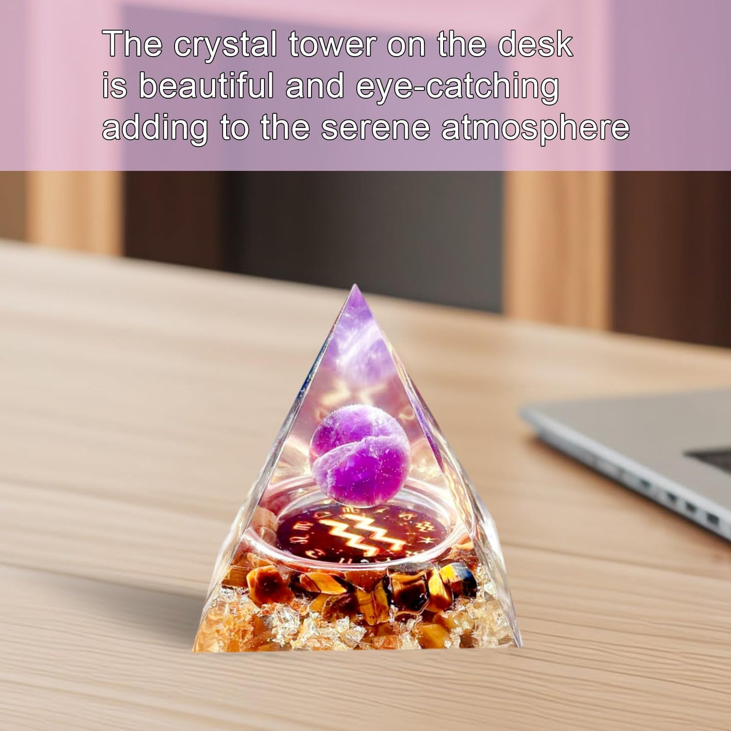Saefheled Twelve Constellations Aquarius Orgone Pyramid, Natural Amethyst & Tiger's Eye Stone Orgonite Crystal Healing Pyramid for Protection Chakra, Unique Constellation Pyramid for Positive Energy