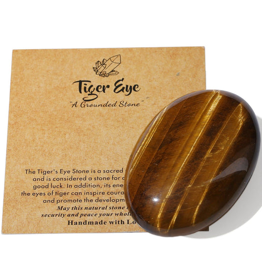 MAIBAOTA 2.4" Tiger Eye Crystal Stone Polished Palm Stone 0.7" Thick Natural Reiki Gemstone Healing Crystals Worry Stone Energy Balancing Anxiety Stress Relief Meditation 1 Pc
