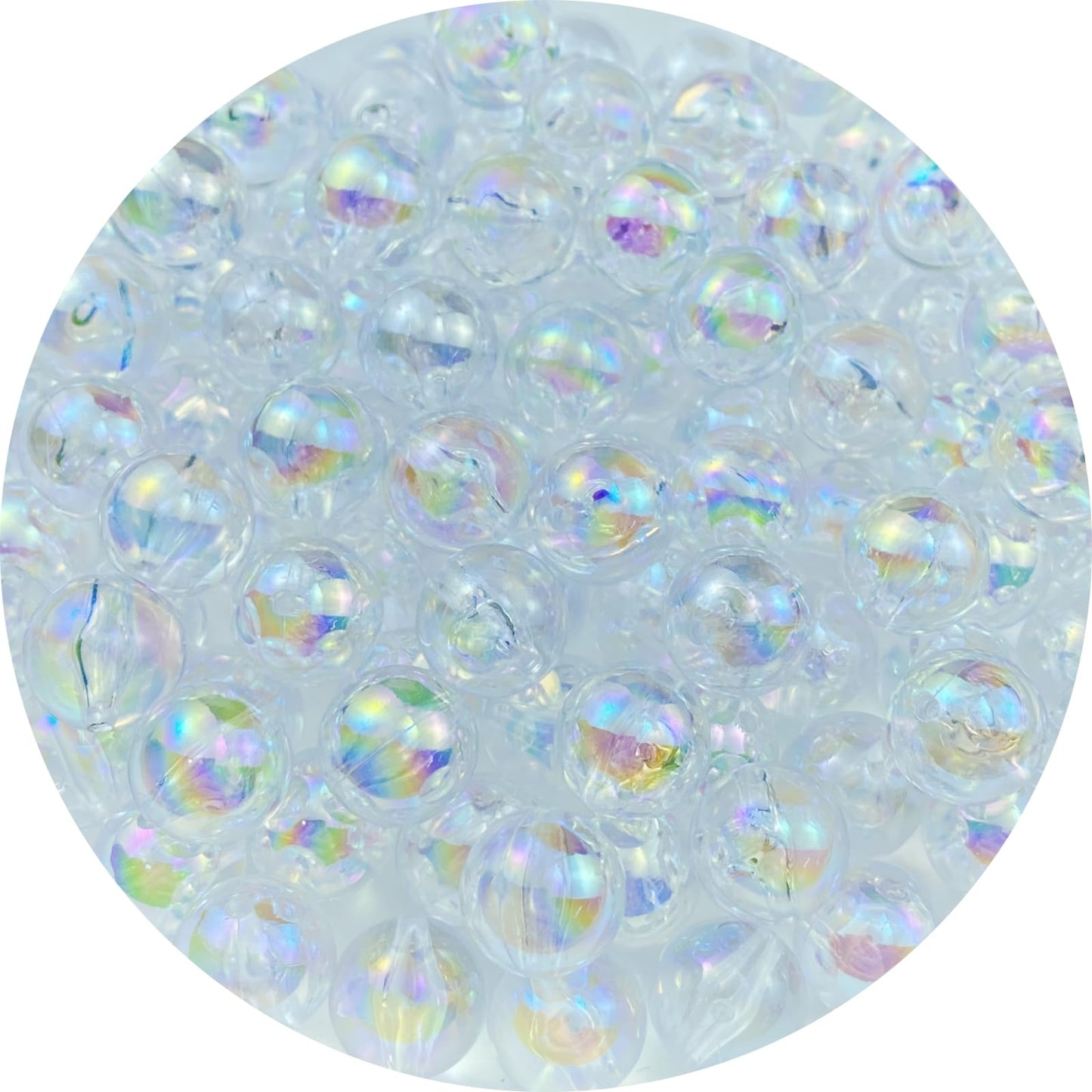 200pcs Acrylic Round Beads - 10mm AB Colors Craft Beads with Holes for Earring Bracelet Necklace Key Chains Jewelry Making (White AB)