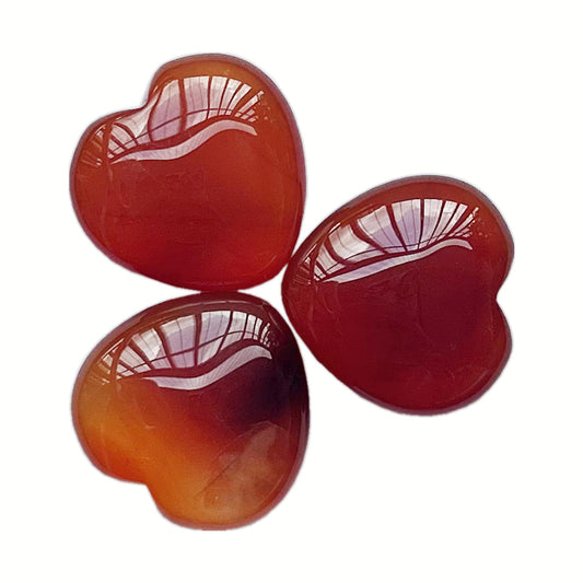 Bacatgem 3 Pcs Natural Carnelian Pocket Palm Thumb Healing Crystal Heart Love Worry Stones,1 inches Reiki Balancing Crystal and Healing Stones