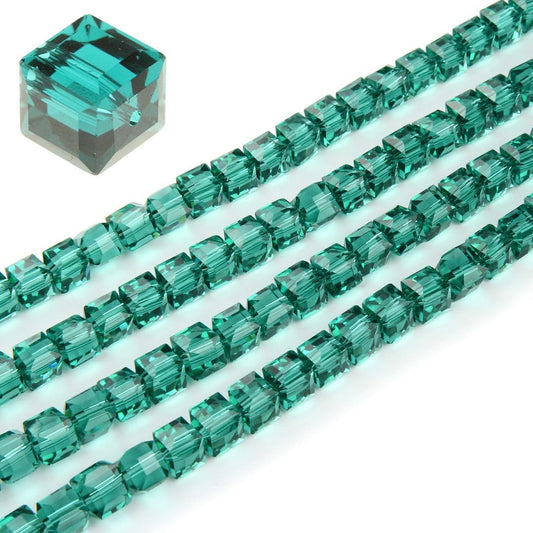 200pcs Czech Faceted Cube Crystal Glass Loose Beads Spacer Bulk 6mm (0.24 Inch) Emerald Green for DIY Jewelry Craft Making CCC624