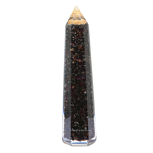 Amazing Gemstone Garnet Orgonite Orgone Crystal Towers - Large 4.5" Orgonite Crystal Wand Obelisk Tower Point for Meditation, Crystals and Healing Stones Gift and Protection