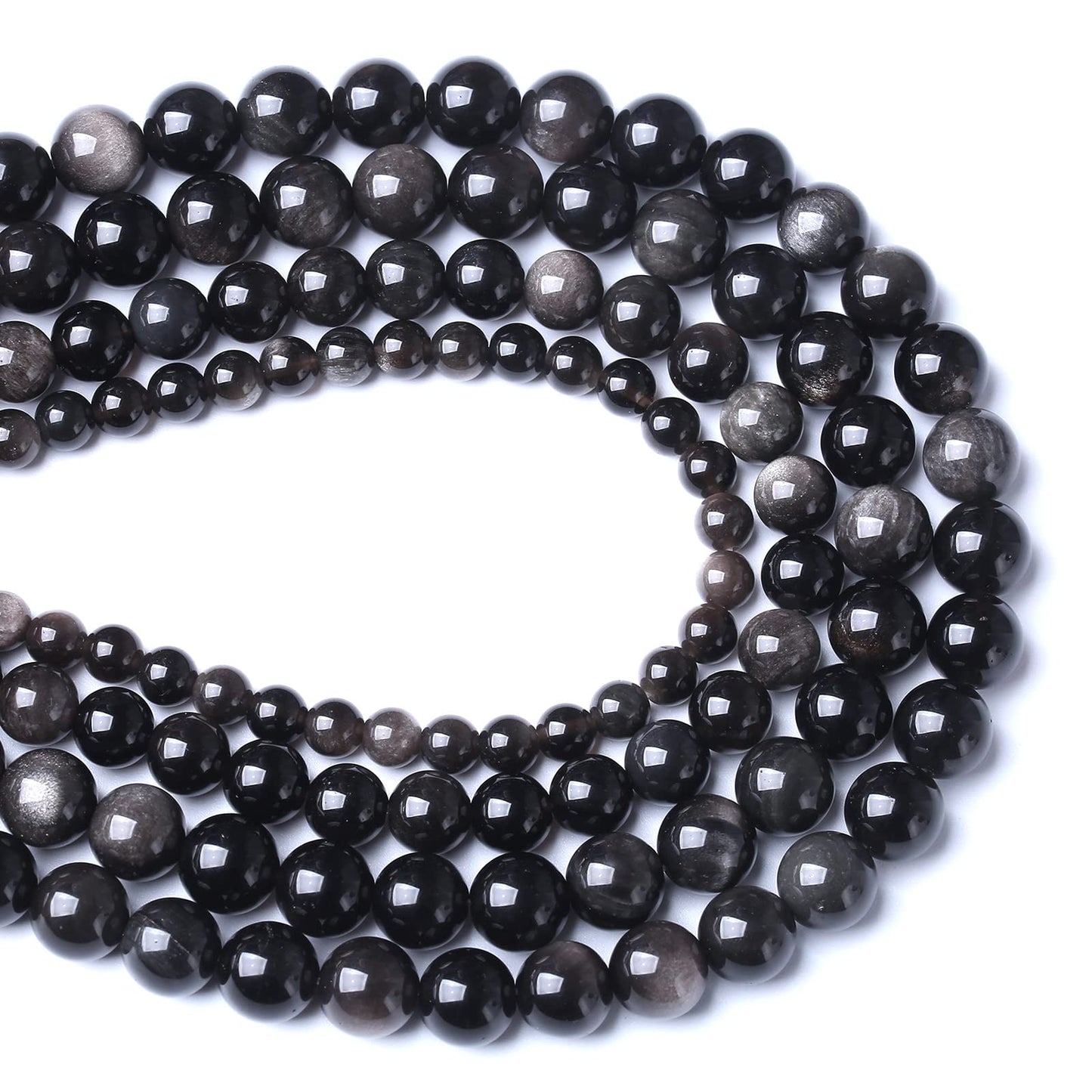 6MM 60PCS Natural Stone Silver Obsidian Loose Beads for Jewelry Making DIY Bracelet