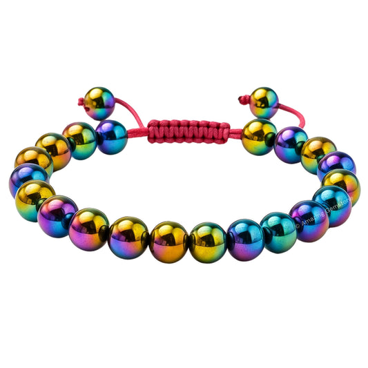 Amazing Gemstone Rainbow Hematite Bracelet, Gifts For Men & Women - Protection Healing Crystal Bracelet - 8mm Gemstone Beaded Adjustable Bracelet, Pulseras Para Hombres Mujer Stocking Stuffers