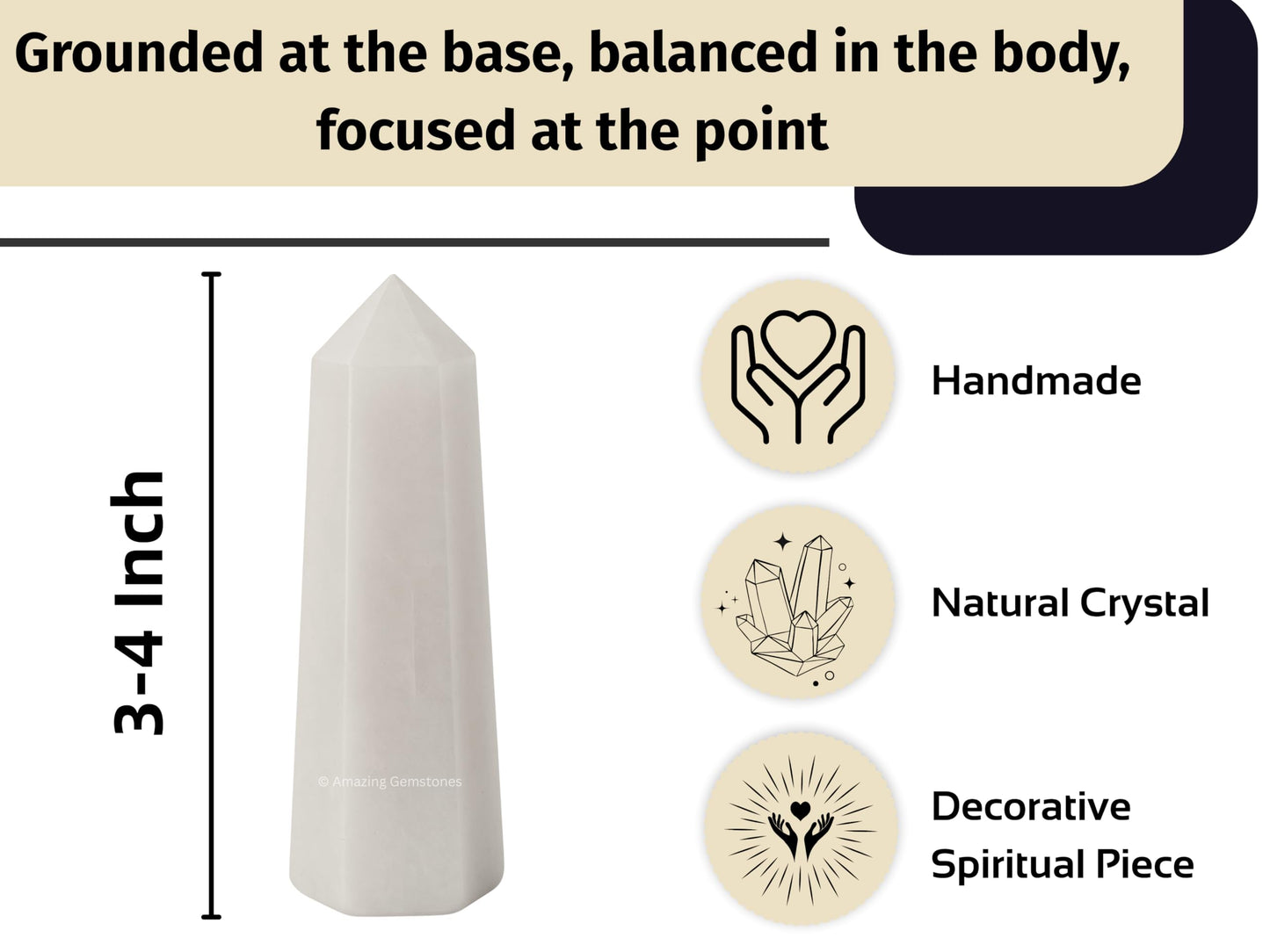 Amazing Gemstone Snow Quartz Crystal Towers - Natural Healing Crystal Point Obelisk for Reiki Healing and Crystal Grid (3" to 4" INCH)