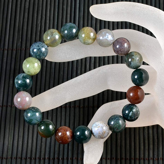 AD Beads Natural Gemstone Round Beads Stretch Bracelet Healing Reiki 10mm (Indian Agate)