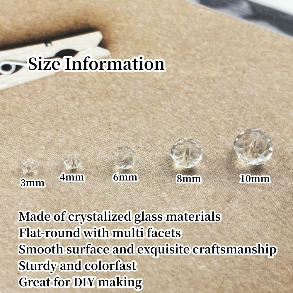 YUEXIGO 500pcs 4mm Crystal Glass Beads for Jewelry Making, Faceted Rondelle Glass Spacer Beads for Wind Chimes Bracelet Earring Necklace DIY Craft(Transparent)