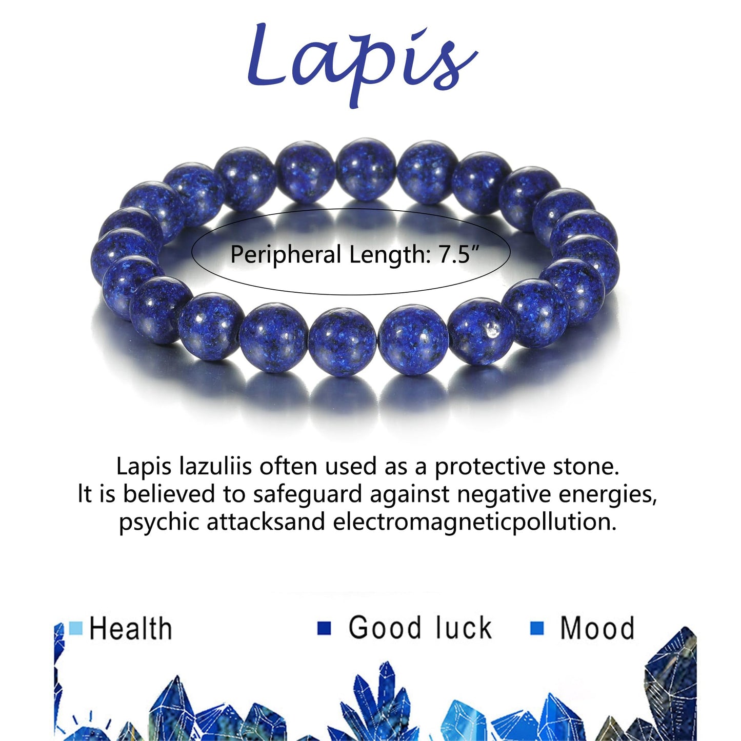 Udolfly Womens Crystal Beaded Bracelets for Women Men Protective Energy Bracelet Natural Gemstone Bead Bracelet 4mm Lapis