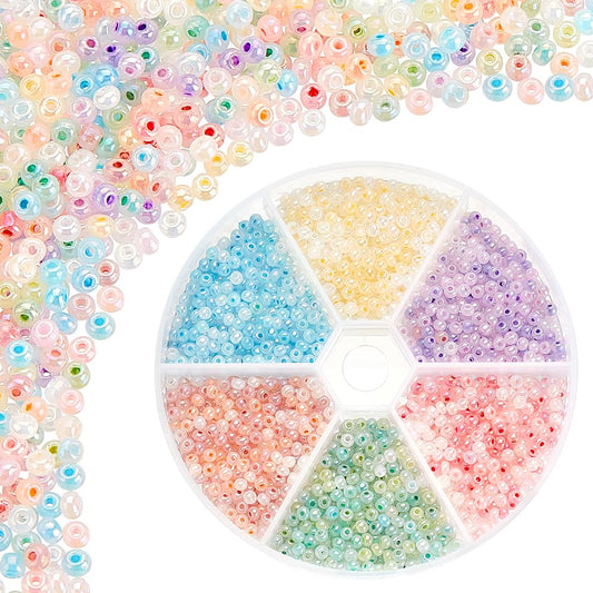 PH PandaHall 1800pcs 6 Colors Cloudy Fantasy Seed Beads 3mm Creamy Glass Beads Round Waist Beads Little Pastel Beads Small Craft Spacer Beads for Bracelet Necklace Earring Summer Seaside