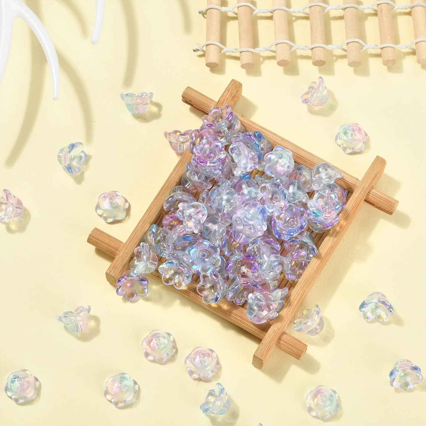 LiQunSweet 100 Pcs Handmade Lampwork Glass Crystal Beads AB Color Lily of The Valley Flower End Cap Beads for Jewelry Making