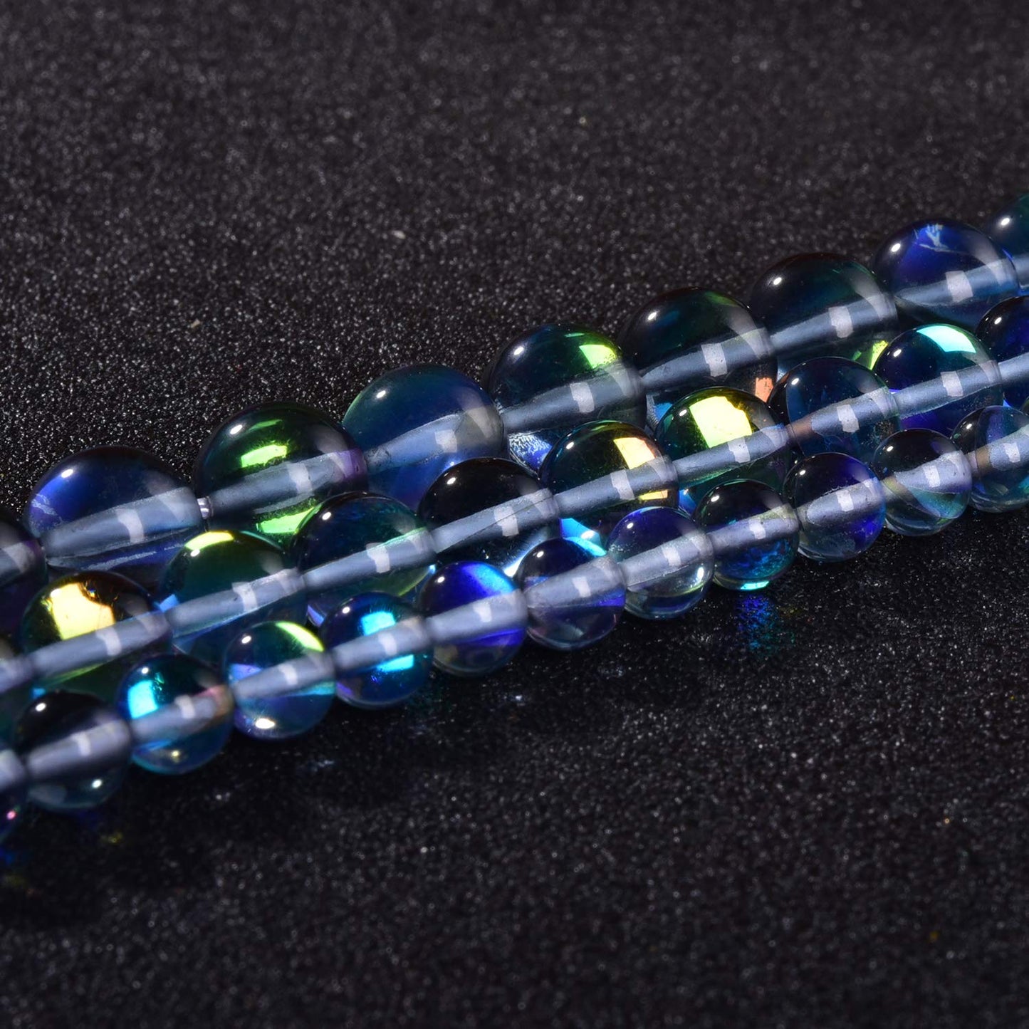 Asingeloo 60PCS 6mm Gray Angel Aura Round Gemstones Polished Mermaid Aura Moonstone Bead Smooth Stone Loose Beads Crystal Quartz for DIY Jewelry Making 1 Strand 15”