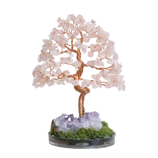 Dreamocean Rose Quartz Crystal Tree of Life Pink Crystal Tree Money Gemstone Bonsai Tree for Positive Energy, Money, Good Luck Feng Shui Spiritual Decor Birthday Gifts for Women （Pink）
