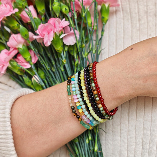 Handmade Natural Gemstone Elastic Bracelet - Healing Crystal Beads Jewelry, Unisex (Colourful Selenite, 4mm)