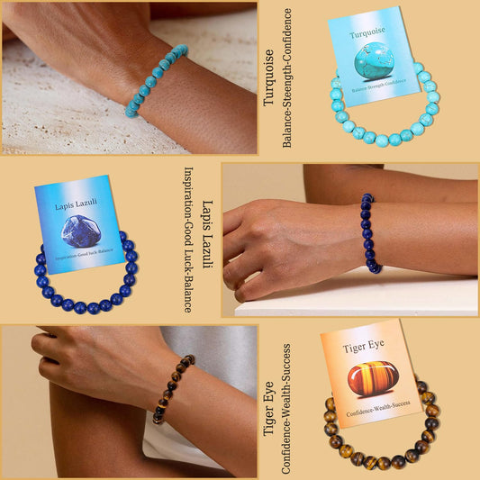 COLOYAN 9PCS Healing Crystal Bracelets for Women Men 8mm Natural Stone Beaded Stretch Bracelet Handmade Reiki Spiritual Jewelry