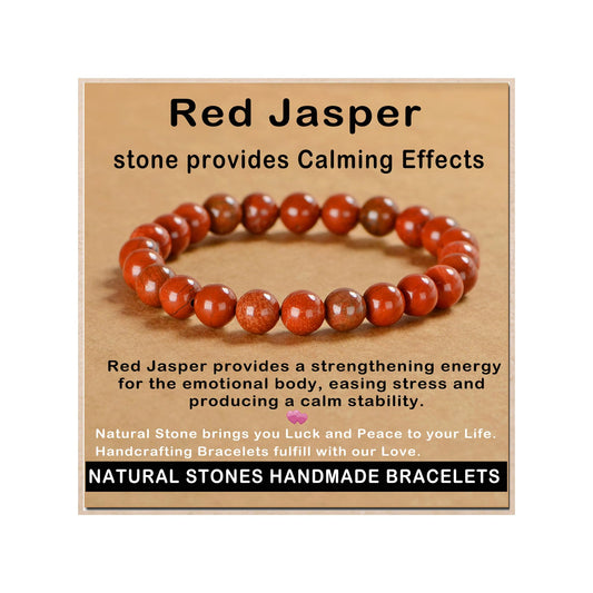 AD Beads Handmade Gemstone Stretch Elastic Bracelet Crystal Healing Reiki Nature's Beauty and Spiritual Essence Unisex (8mm, Red Jasper)