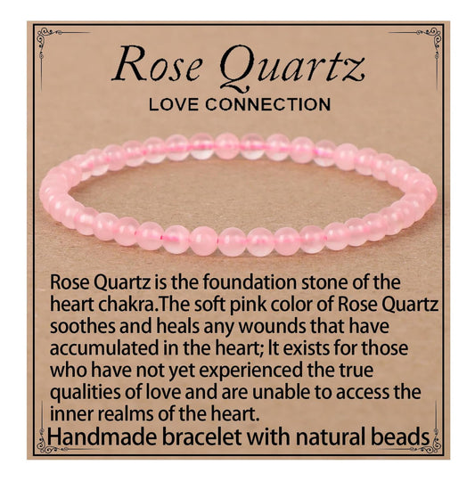 LPBeads Handmade Natural Gemstone Stretch Elastic 4mm Rose Quartz Bracelet Healing Crystal Round Stone Beads Jewelry Gifts for Women Men
