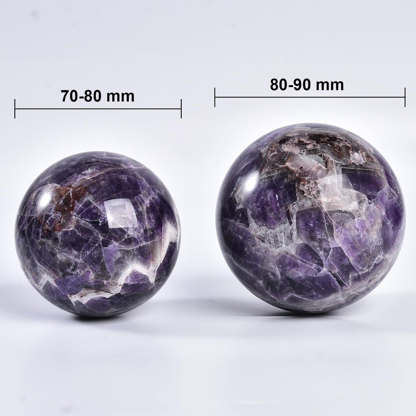 JIC Gem 2.7-3.1 inch(70-80mm) Large Chevron Amethyst Crystal Ball Healing Crystals Sphere with Wooden Stand Meditation Home Decor