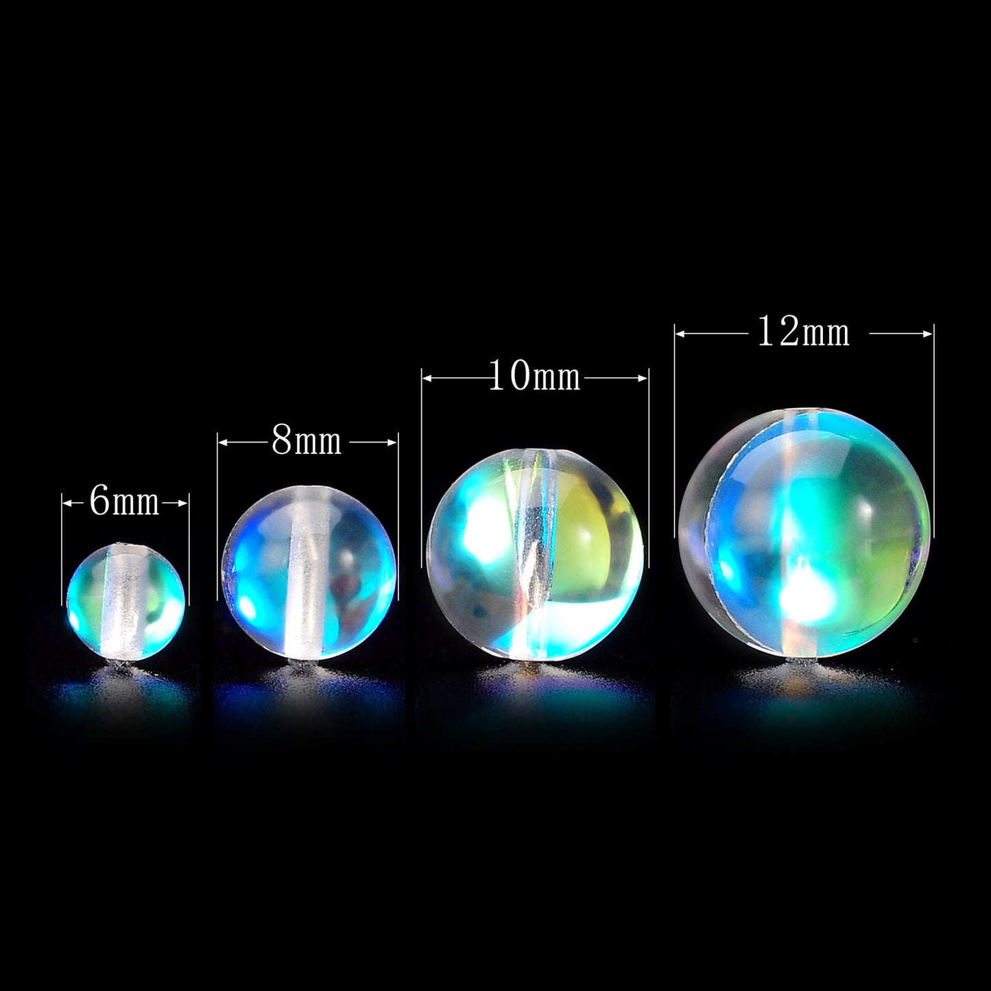 RUBYCA Round Moonstone Crystal Glass Beads Aura Iridescent for Jewelry Making (1 Strand, 10mm, White)