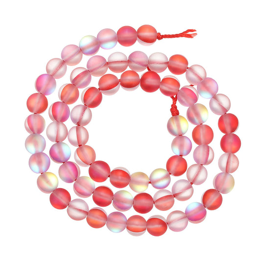 uxcell Matte Crystal Glass Beads 6mm Synthetic Frosted Shining Semi-Precious Round Loose Beads Synthetic Moonstone for Jewelry Making DIY Bracelet, Red