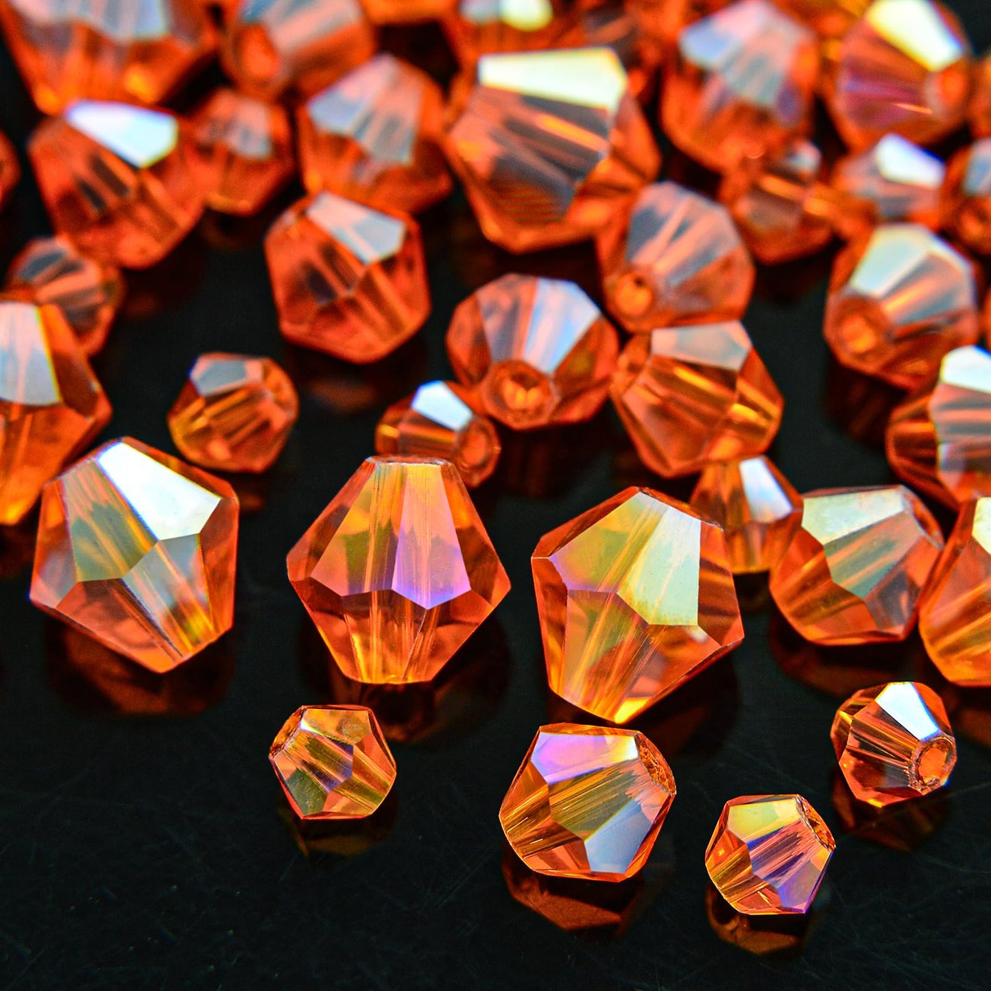 1550PCS Bicone Crystal Glass Beads Set for Jewelry Making, 3mm 4mm 6mm 8mm Sparkling Faceted Beads Sorted by Size for Bracelets, Necklaces, Suncatchers & DIY Crafts(Orange)