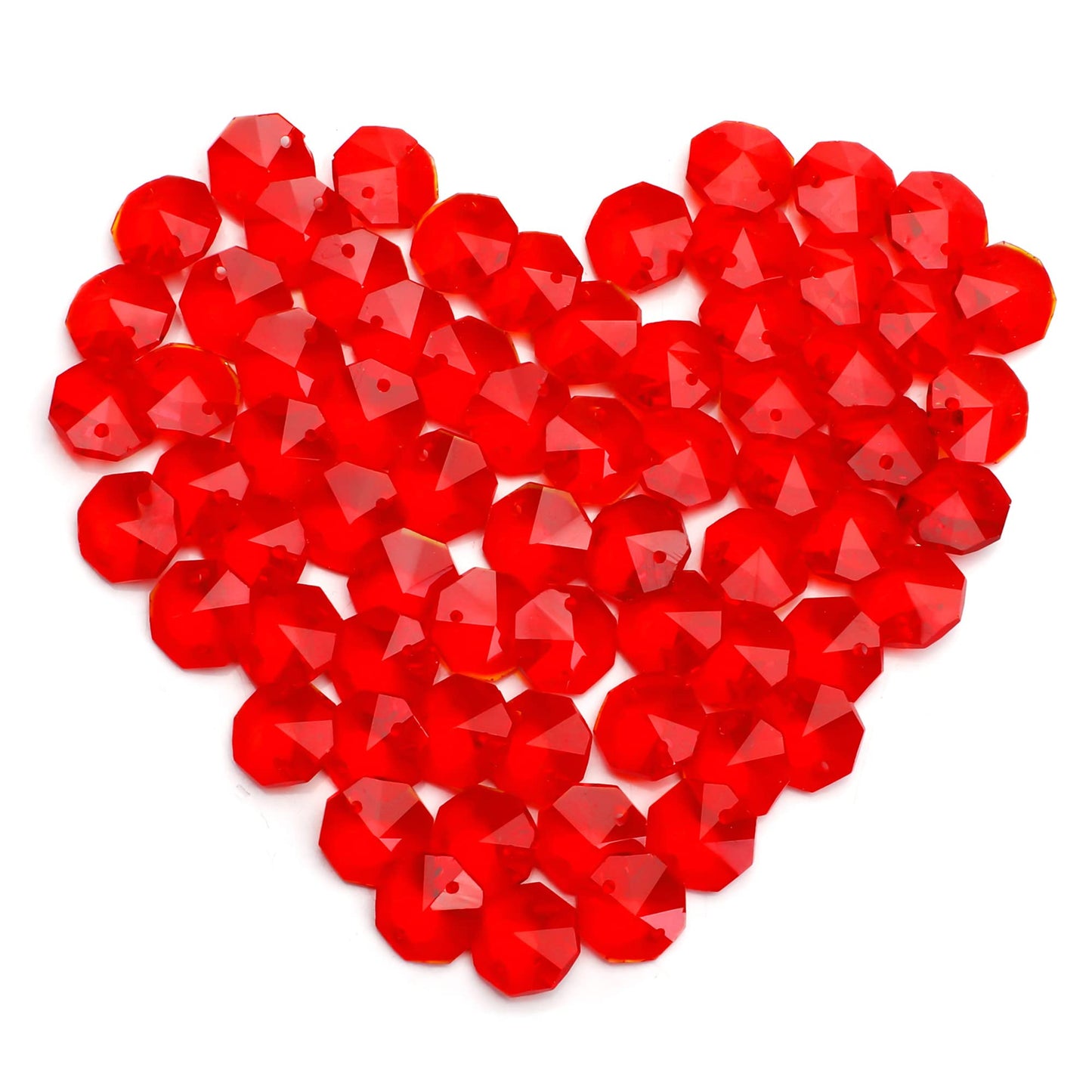 14mm 100pcs Crystal Suncatcher Octagon Beads Prisms, Ideal for Jewelry Making, Chandelier Crystals DIY Parts, Chandelier Replacements,Arts Crafts(Red)