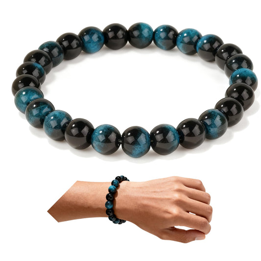 Cryhand Female 8mm Beaded Bracelets For Women Simulated Blue Tigers eye Bracelet for Men Handmade Lucky Money Stretchy Crystal Bracelets Best Gifts