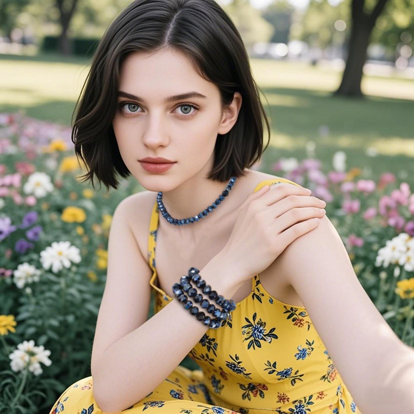 Laopottbeads 500Pcs 6mm Crystal Glass Beads for Jewelry Making Beads for Bracelets Necklace Pendants Making Supplies(Navy Blue)
