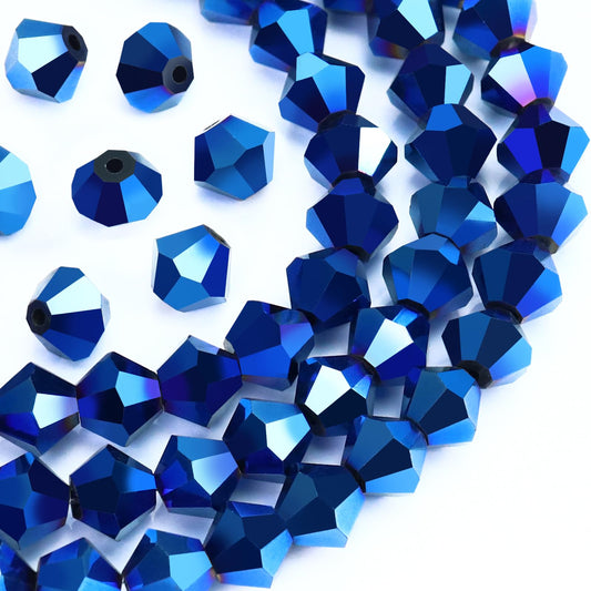 Dowarm 250PCS 6MM Faceted Bicone Crystal Beads for Crafts, Jewelry Making, DIY Bracelet, Necklace, Dolls, Wine Charms, Wind Chimes, Suncatchers, Loose Spacer Glass Beads, Plated Blue