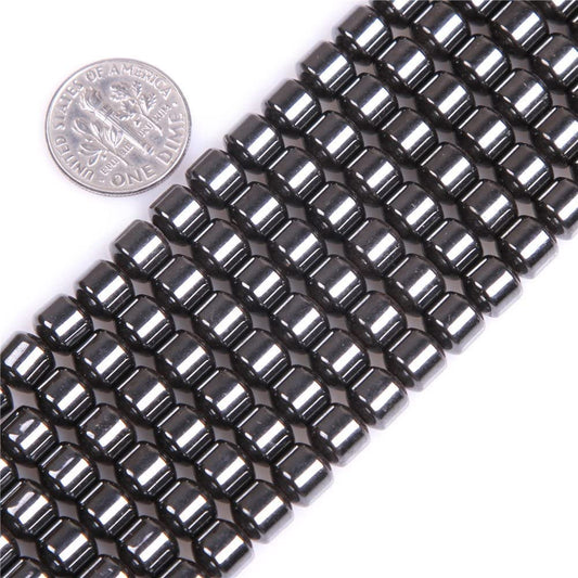 HAAMIIQII 50pcs 8mm Natural Black Hematite Loose Gemstone Beads Drum Shape Spacer Stone Beads for Jewelry Making DIY Bracelets Necklaces Crafting