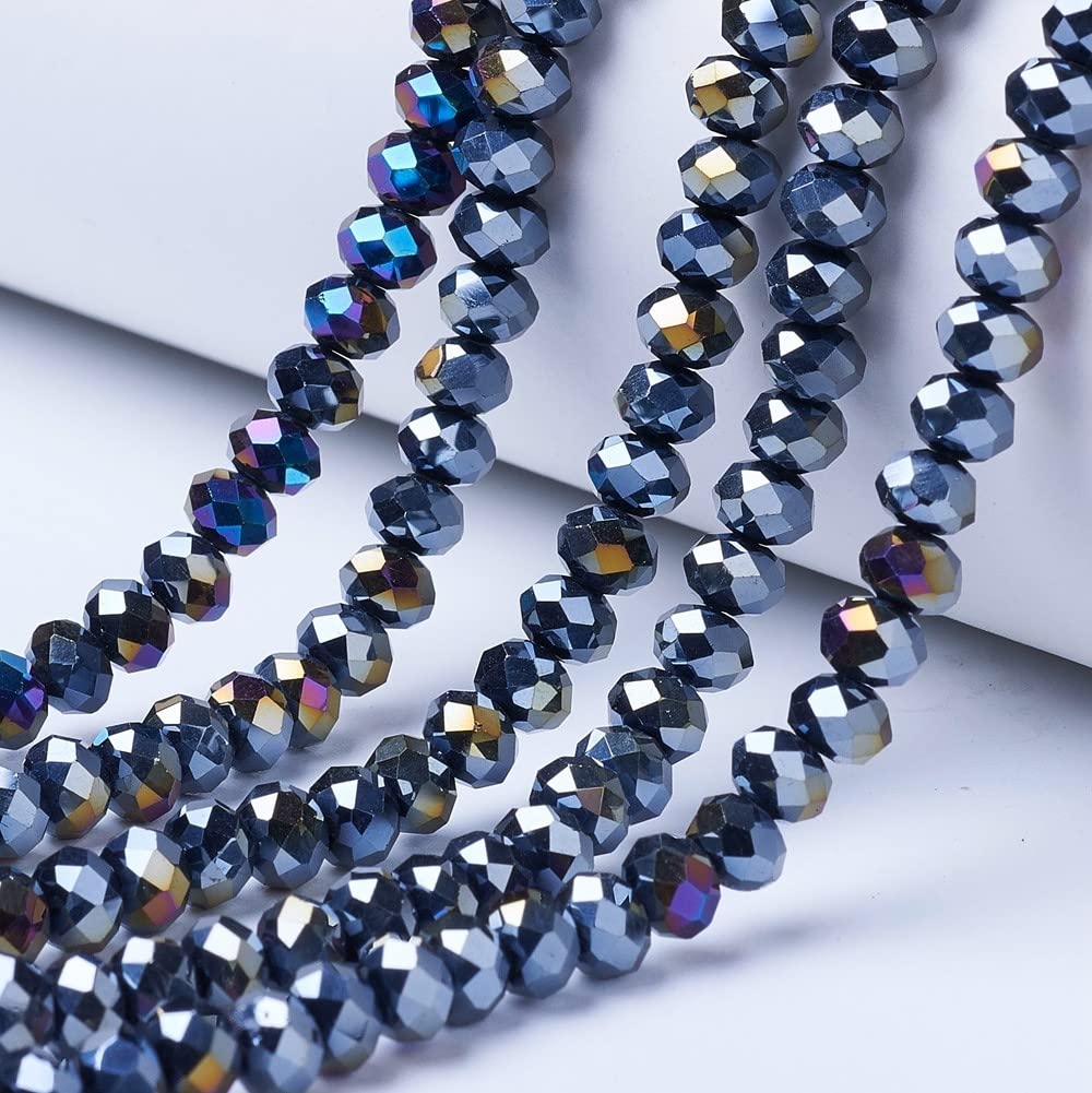 10 Strands Briolette Faceted Rondelle Glass Beads 4x3mm Black AB Color Opaque Glass Tiny Spacer Beads 1300pcs for Bracelets Jewelry Making