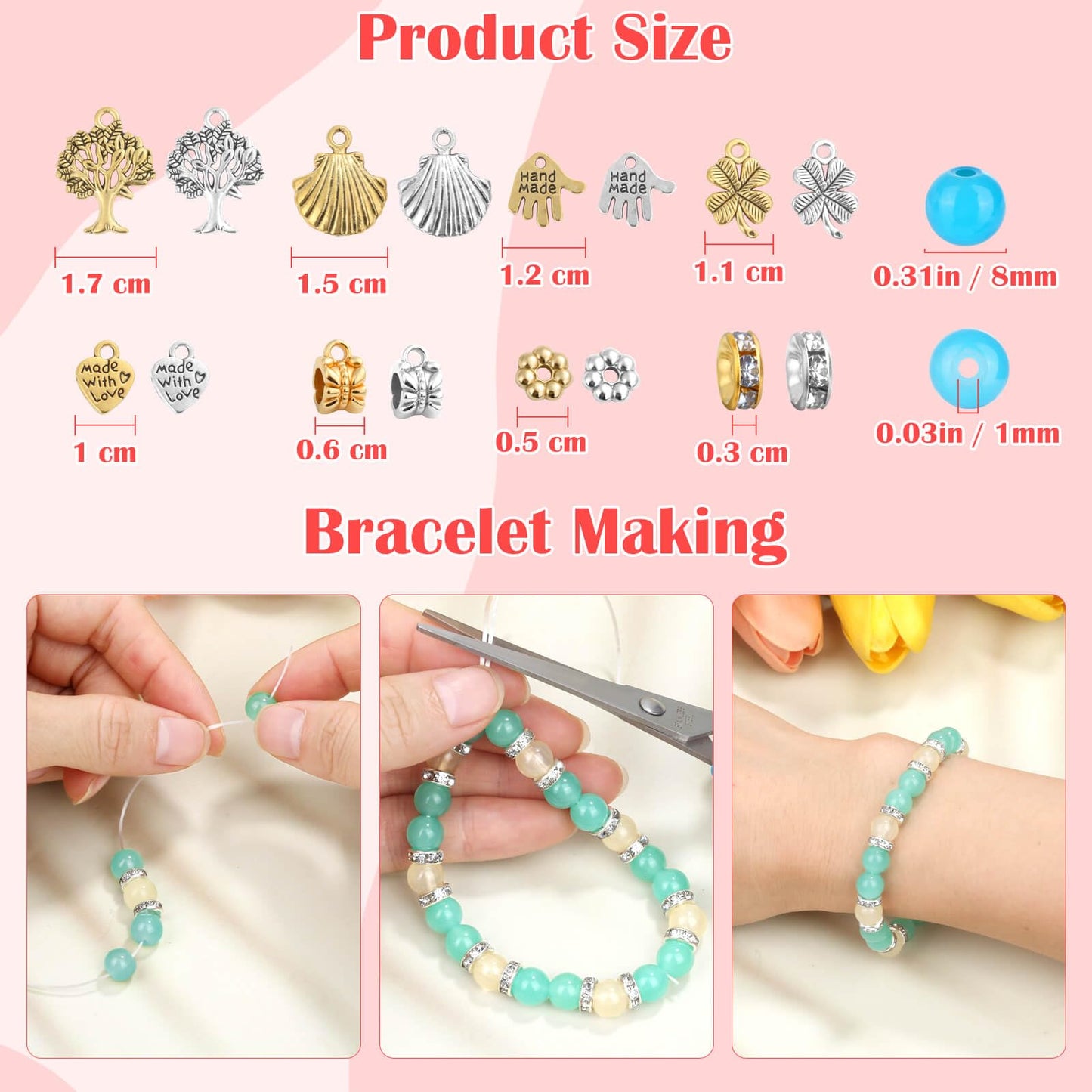 753 Pieces Glass Beads Bracelet Making Kit, Shynek 24 Color Glass Beads for Jewelry Making with Spacer Beads, Bail Tube Beads, Charms and Elastic String for Bracelets