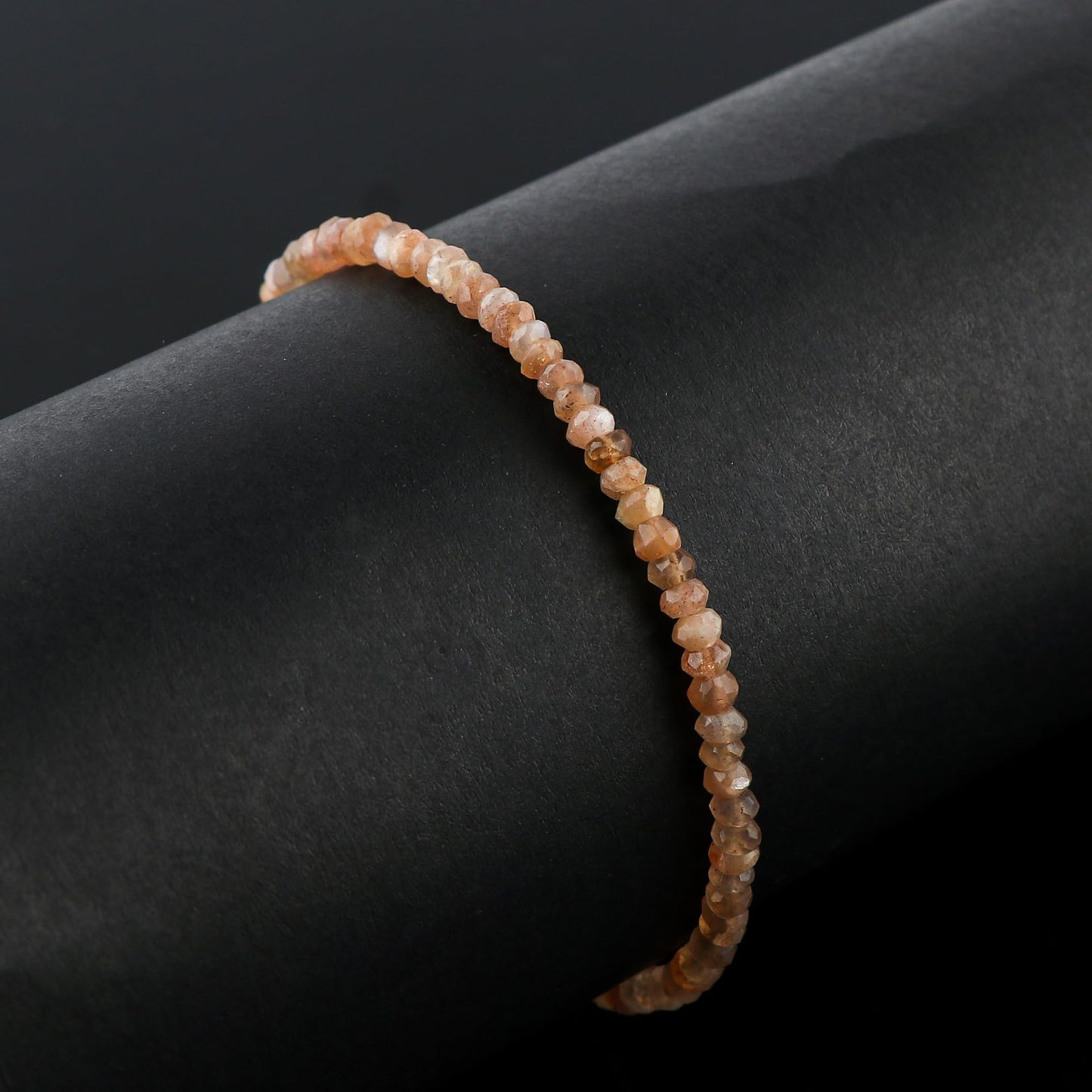 CRYSTALINES Natural Brown Moonstone Dainty Bracelets, Shaded Gemstones Beads, June Birthstone, Chakra Healing Crystals, Handmade Bracelet, Women Jewelry, Silver Chain, A Grade, 8"