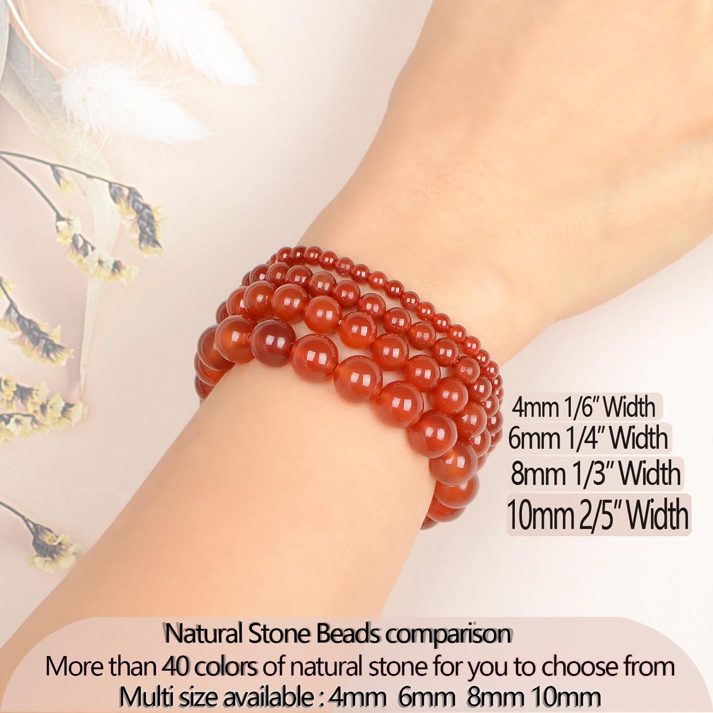 LPBeads Handmade Natural Gemstone Stretch Elastic 10mm Carnelian Bracelet Healing Crystal Round Stone Beads Jewelry Gifts for Women Men