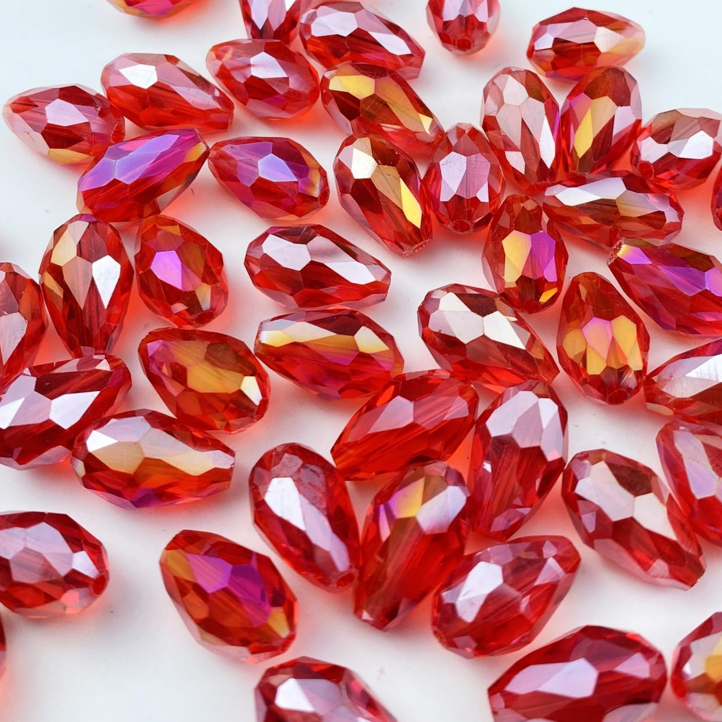 Honkoolly 130pcs 6x8mm Teardrop Crystal Glass Beads Vertical Hole Faceted Glass Teardrop Spacer Beads for Bracelets Necklace Earring DIY Jewelry Making Craft(Red AB)