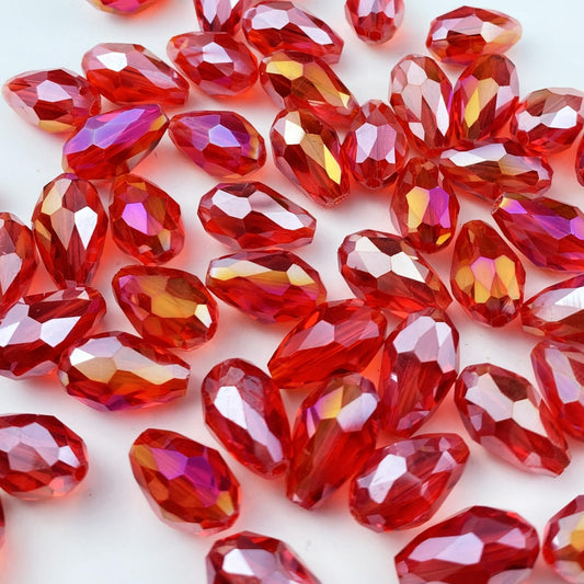 Honkoolly 100pcs 8x12mm Teardrop Crystal Glass Beads Vertical Hole Faceted Glass Teardrop Spacer Beads for Bracelets Necklace Earring DIY Jewelry Making Craft(Red AB)